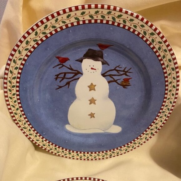 Set of (4) Debbie Mumm Snowman by Sakura Salad Plates 8" - Picture 3 of 9